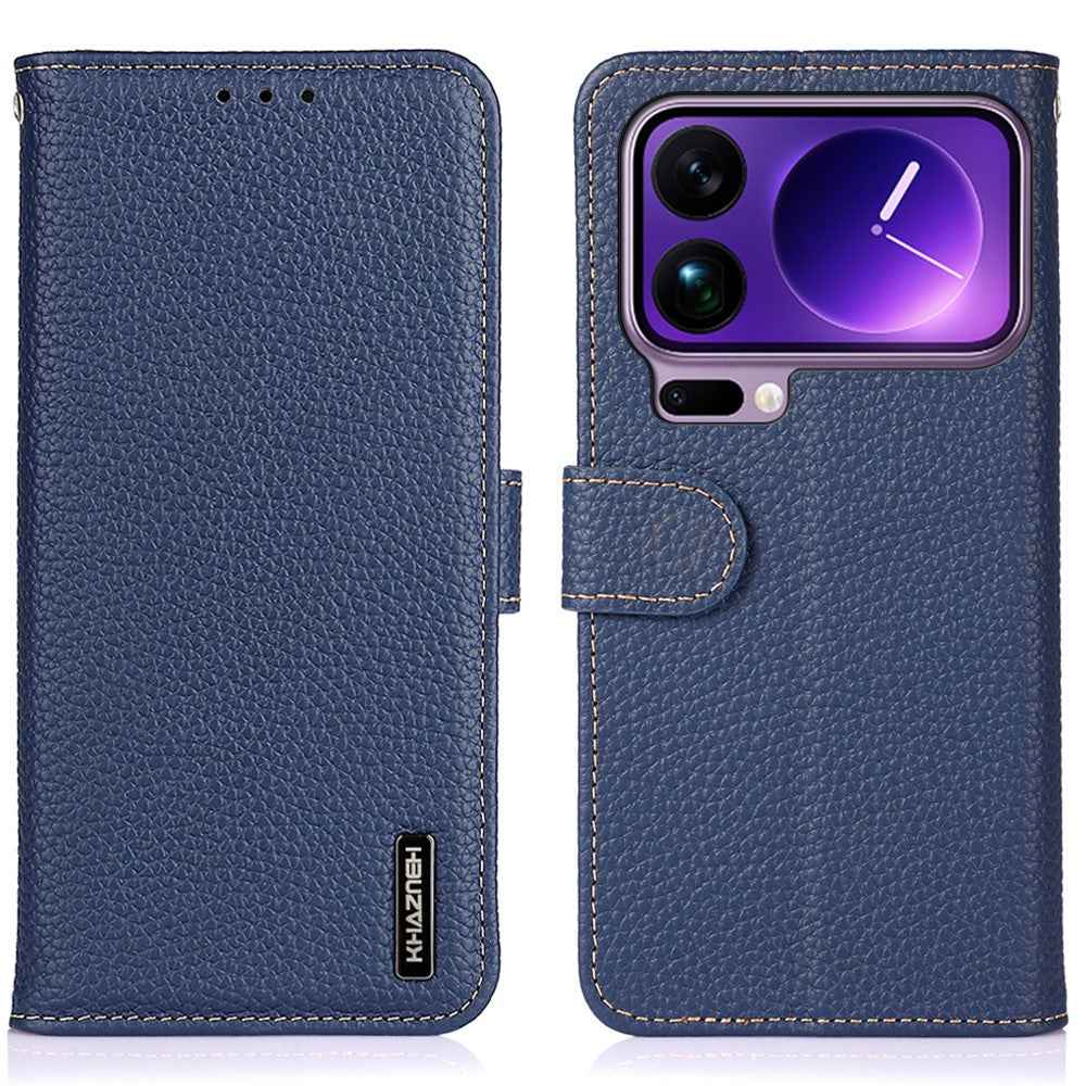 KHAZNEH For Xiaomi 17 Pro Case Genuine Cow Leather Flip Phone Cover - Blue