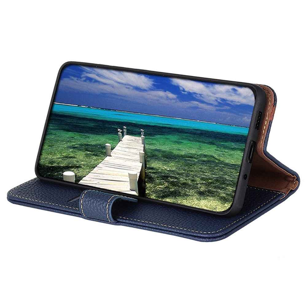 KHAZNEH For Xiaomi 17 Pro Case Genuine Cow Leather Flip Phone Cover - Blue
