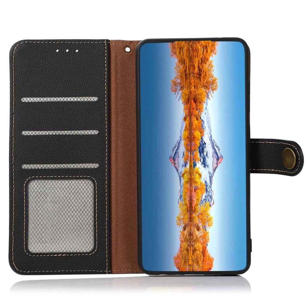 KHAZNEH for Xiaomi 17 Pro Case Genuine Cow Leather RFID Blocking Wallet Phone Cover - Black