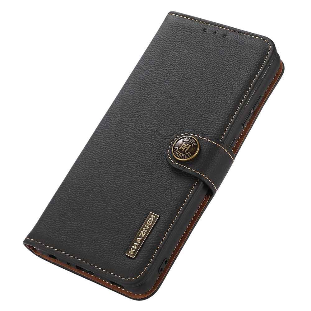 KHAZNEH for Xiaomi 17 Pro Case Genuine Cow Leather RFID Blocking Wallet Phone Cover - Black
