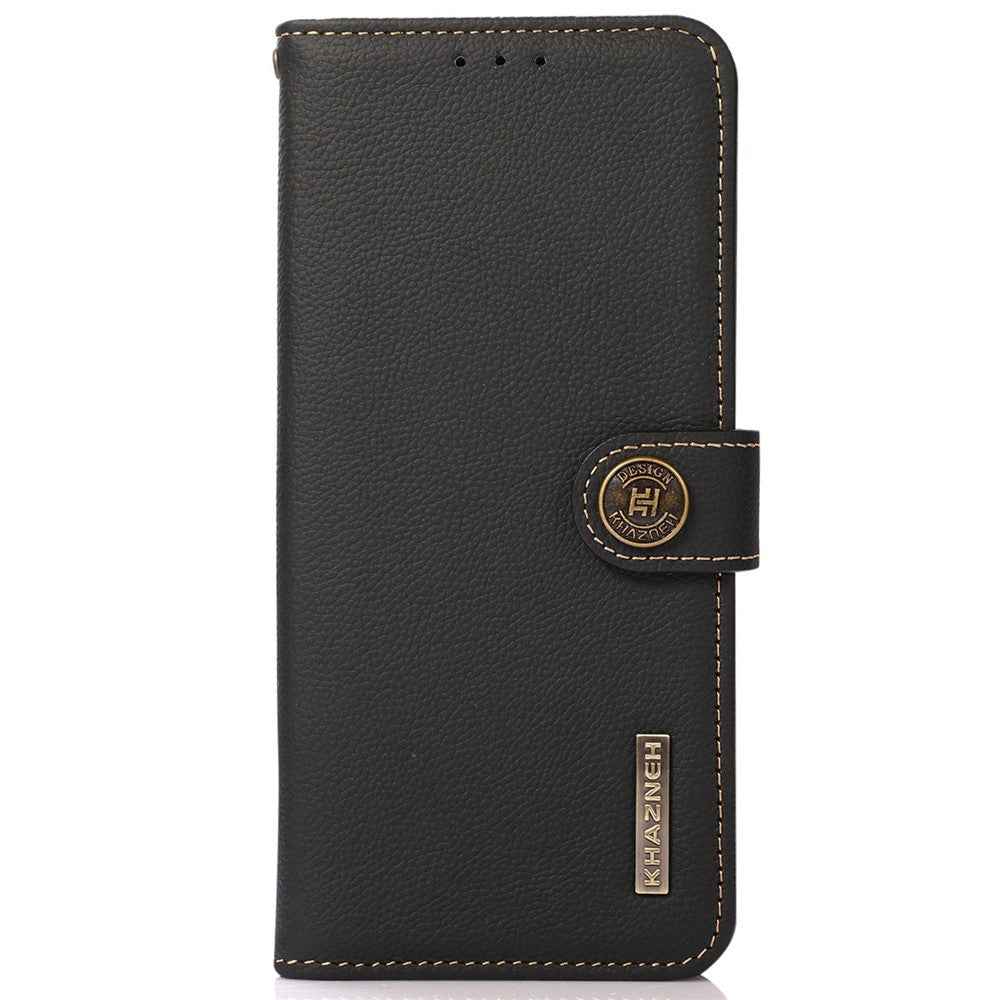 KHAZNEH for Xiaomi 17 Pro Case Genuine Cow Leather RFID Blocking Wallet Phone Cover - Black