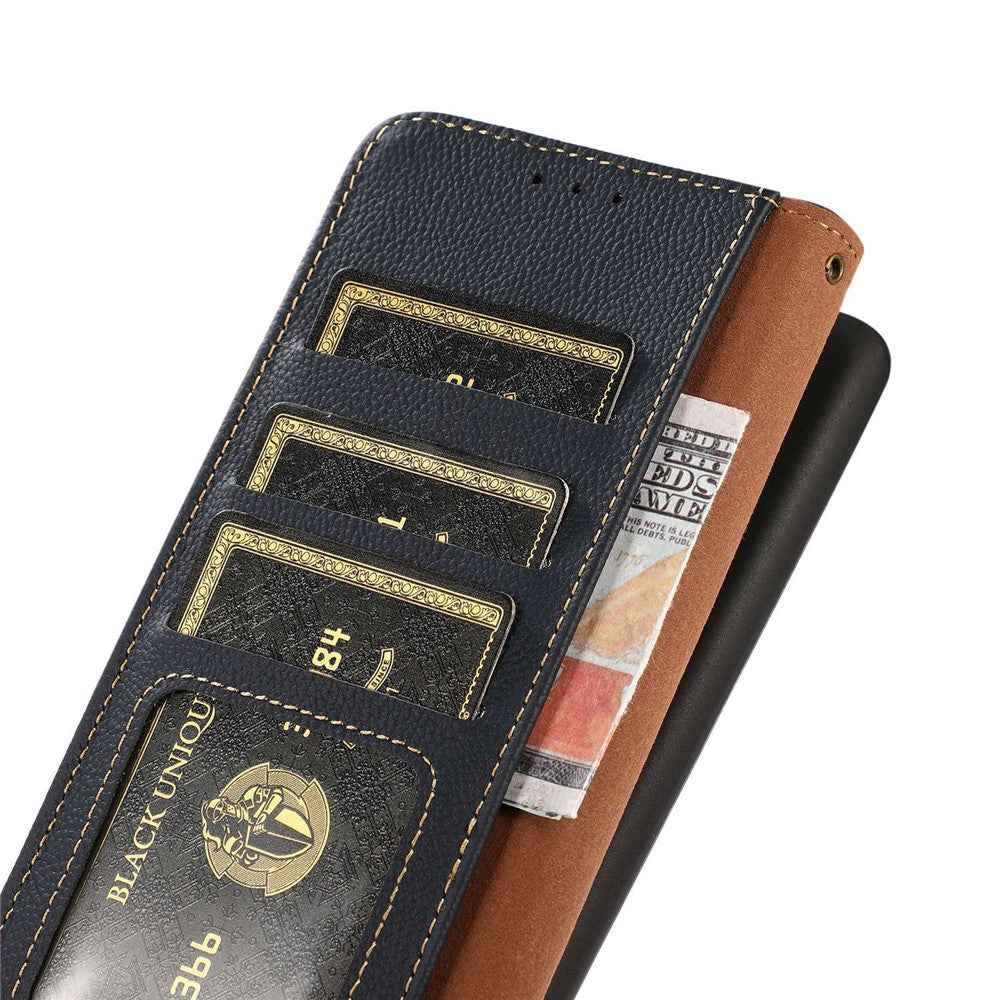 KHAZNEH for Xiaomi 17 Pro Case Genuine Cow Leather RFID Blocking Wallet Phone Cover - Blue