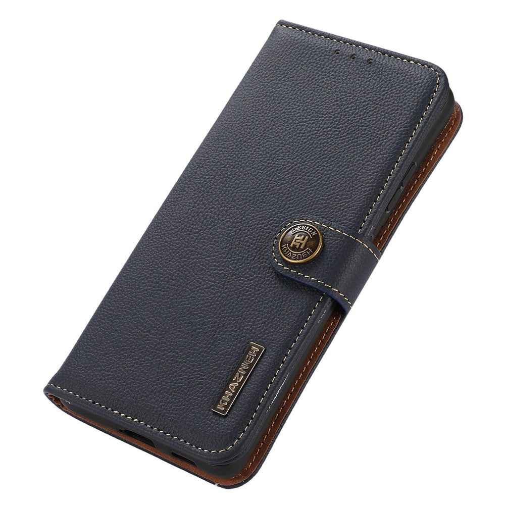 KHAZNEH for Xiaomi 17 Pro Case Genuine Cow Leather RFID Blocking Wallet Phone Cover - Blue