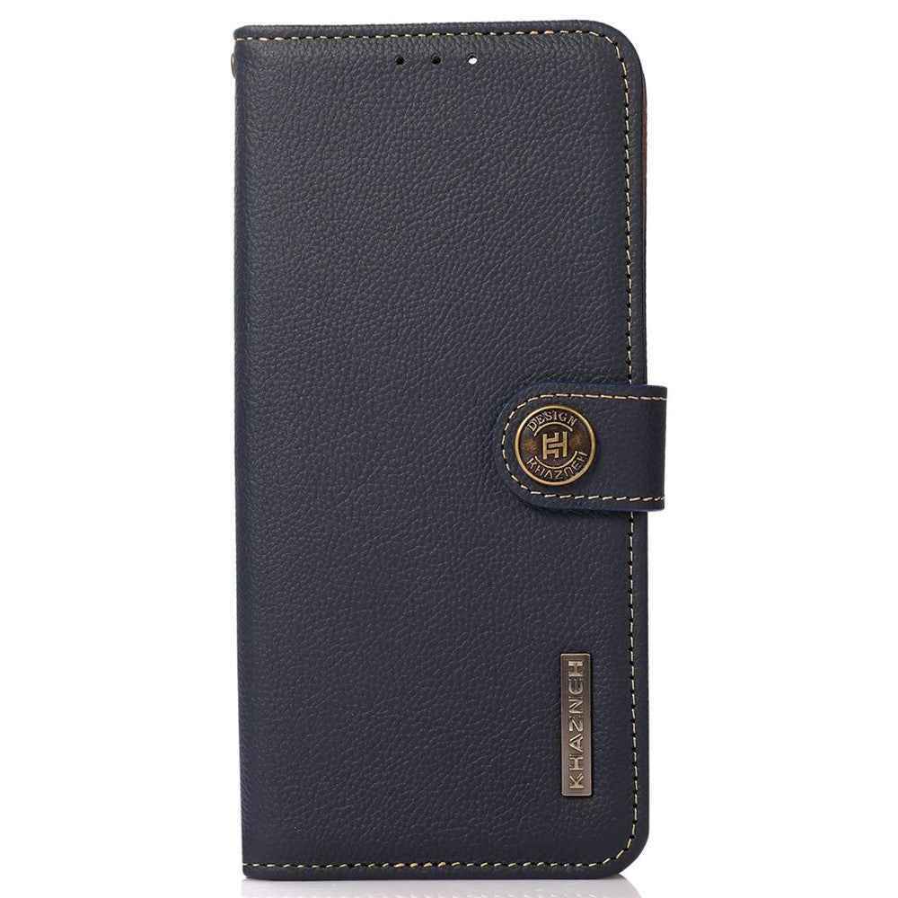 KHAZNEH for Xiaomi 17 Pro Case Genuine Cow Leather RFID Blocking Wallet Phone Cover - Blue