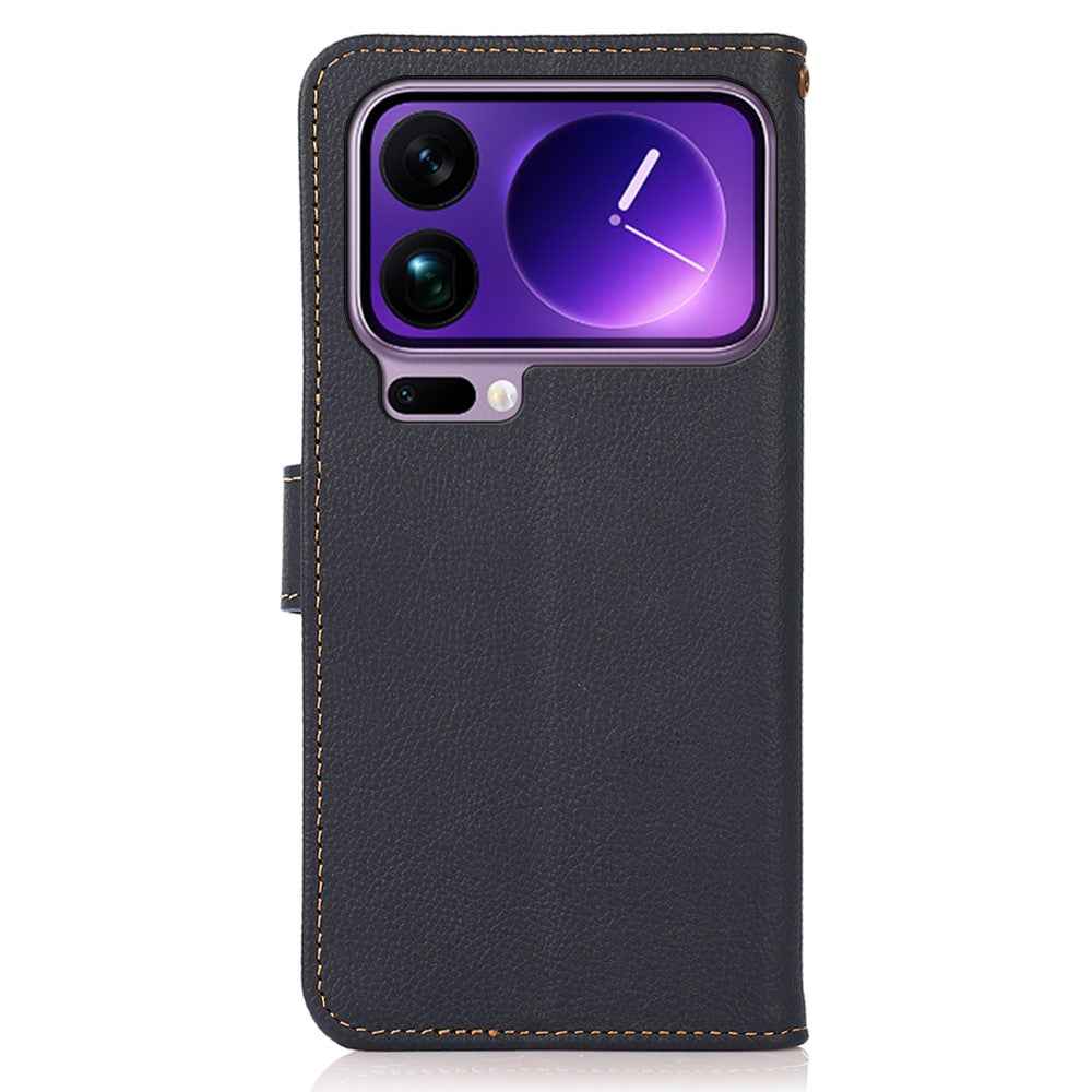 KHAZNEH for Xiaomi 17 Pro Case Genuine Cow Leather RFID Blocking Wallet Phone Cover - Blue