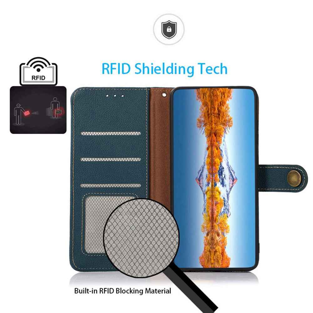 KHAZNEH for Xiaomi 17 Pro Case Genuine Cow Leather RFID Blocking Wallet Phone Cover - Green