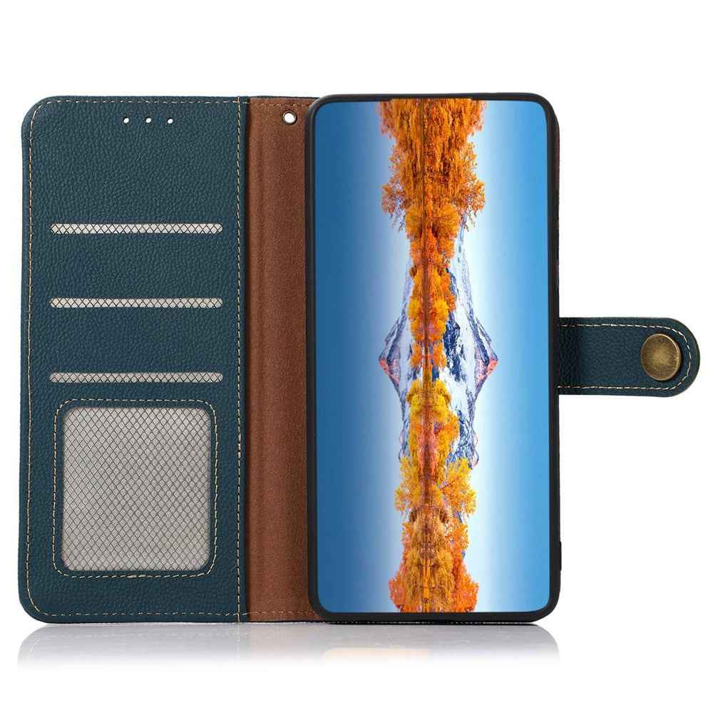 KHAZNEH for Xiaomi 17 Pro Case Genuine Cow Leather RFID Blocking Wallet Phone Cover - Green