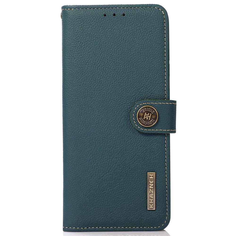 KHAZNEH for Xiaomi 17 Pro Case Genuine Cow Leather RFID Blocking Wallet Phone Cover - Green