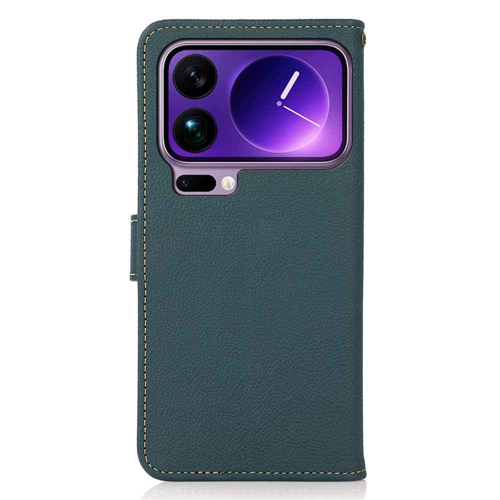 KHAZNEH for Xiaomi 17 Pro Case Genuine Cow Leather RFID Blocking Wallet Phone Cover - Green