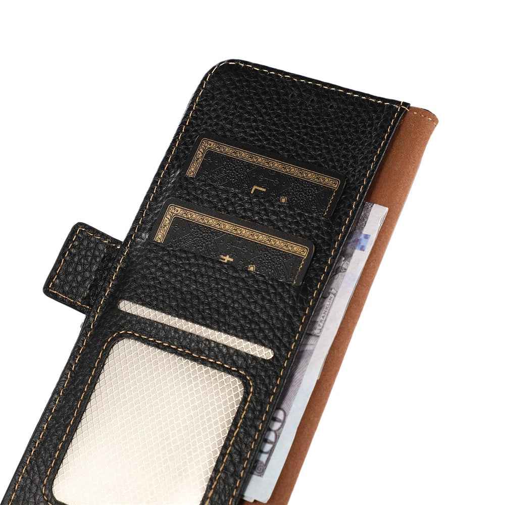 KHAZNEH for Xiaomi 17 Pro Phone Case Genuine Cow Leather Cover RFID Blocking - Black