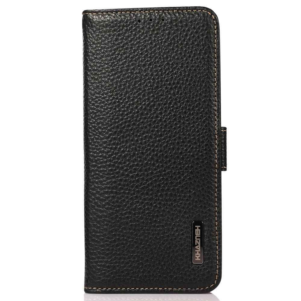 KHAZNEH for Xiaomi 17 Pro Phone Case Genuine Cow Leather Cover RFID Blocking - Black