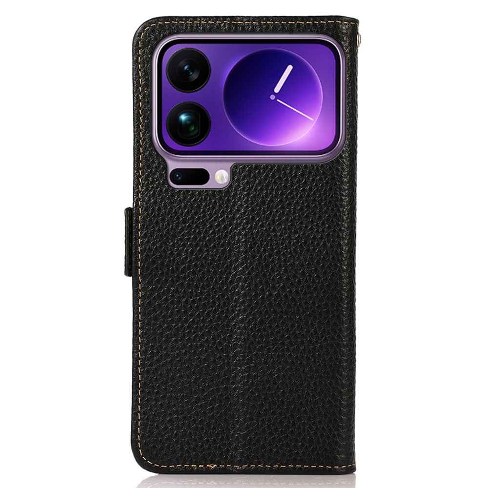 KHAZNEH for Xiaomi 17 Pro Phone Case Genuine Cow Leather Cover RFID Blocking - Black