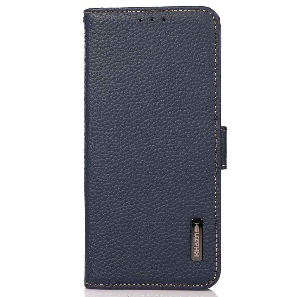 KHAZNEH for Xiaomi 17 Pro Phone Case Genuine Cow Leather Cover RFID Blocking - Blue