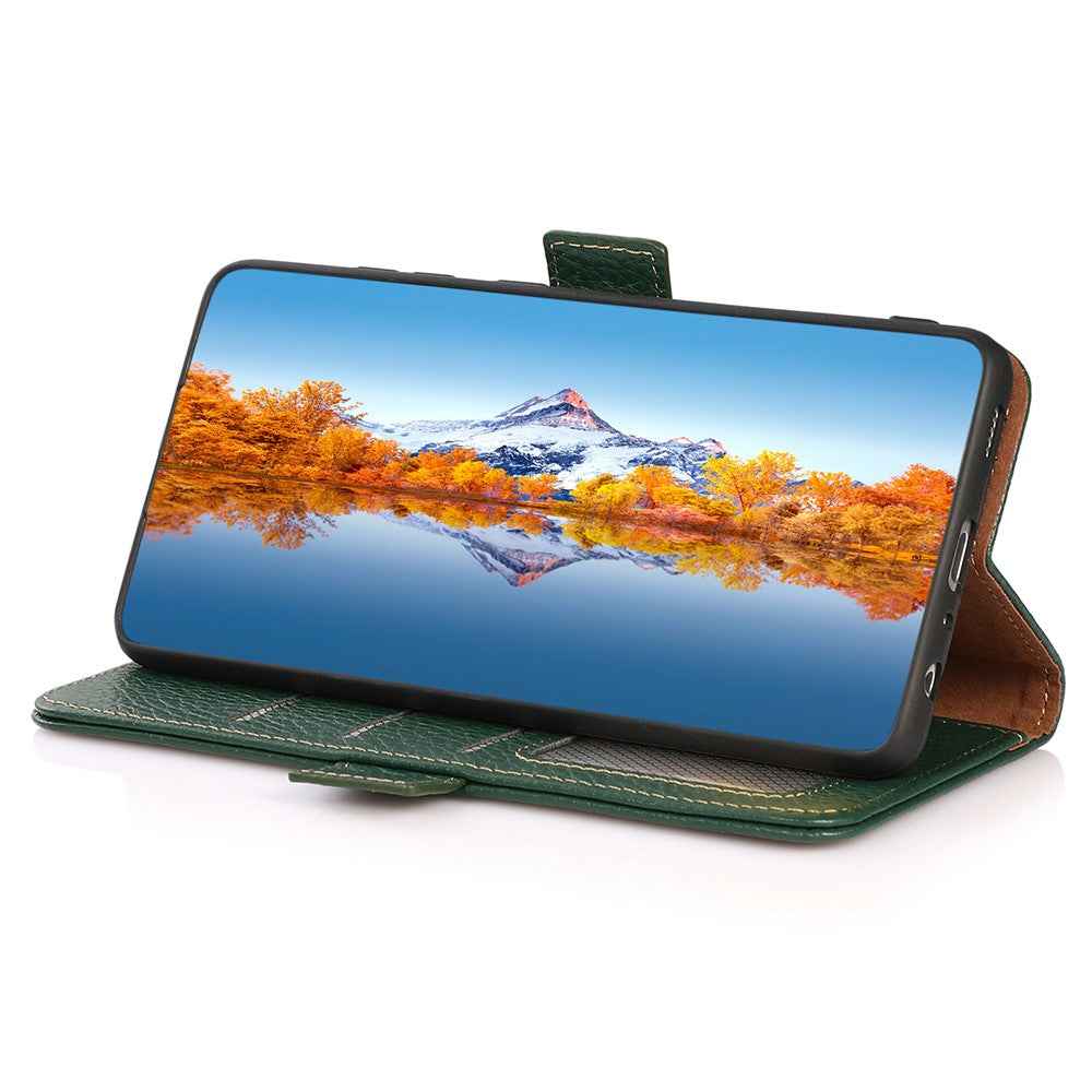 KHAZNEH for Xiaomi 17 Pro Phone Case Genuine Cow Leather Cover RFID Blocking - Green