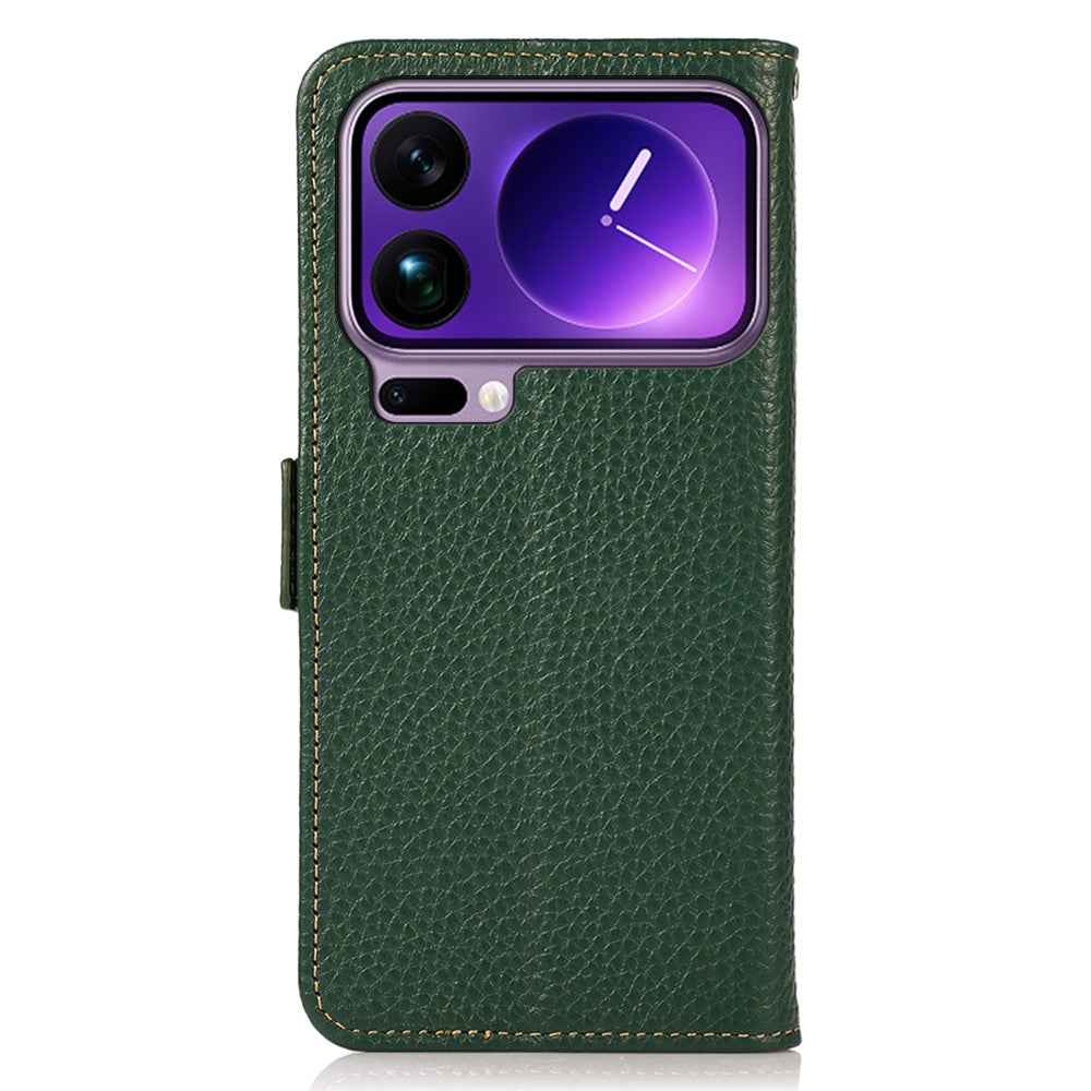 KHAZNEH for Xiaomi 17 Pro Phone Case Genuine Cow Leather Cover RFID Blocking - Green
