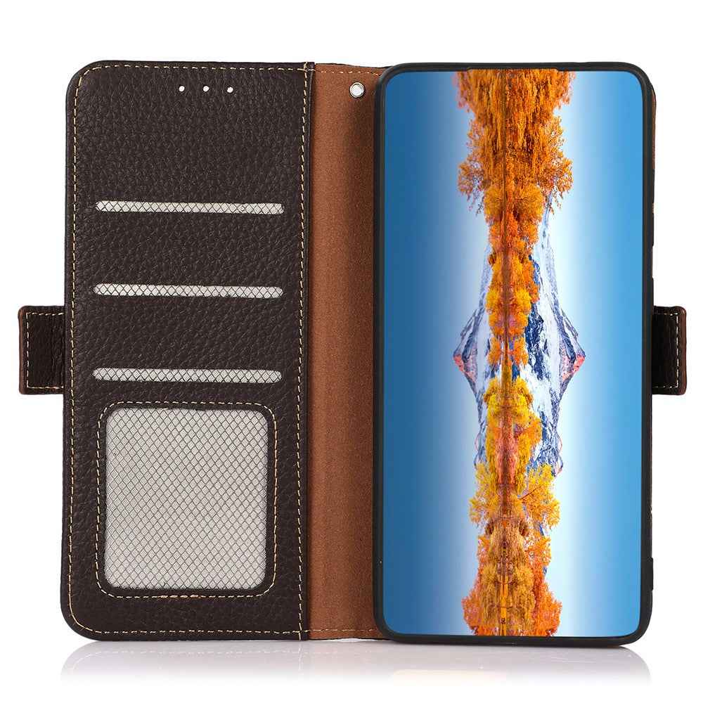 KHAZNEH for Xiaomi 17 Pro Phone Case Genuine Cow Leather Cover RFID Blocking - Brown