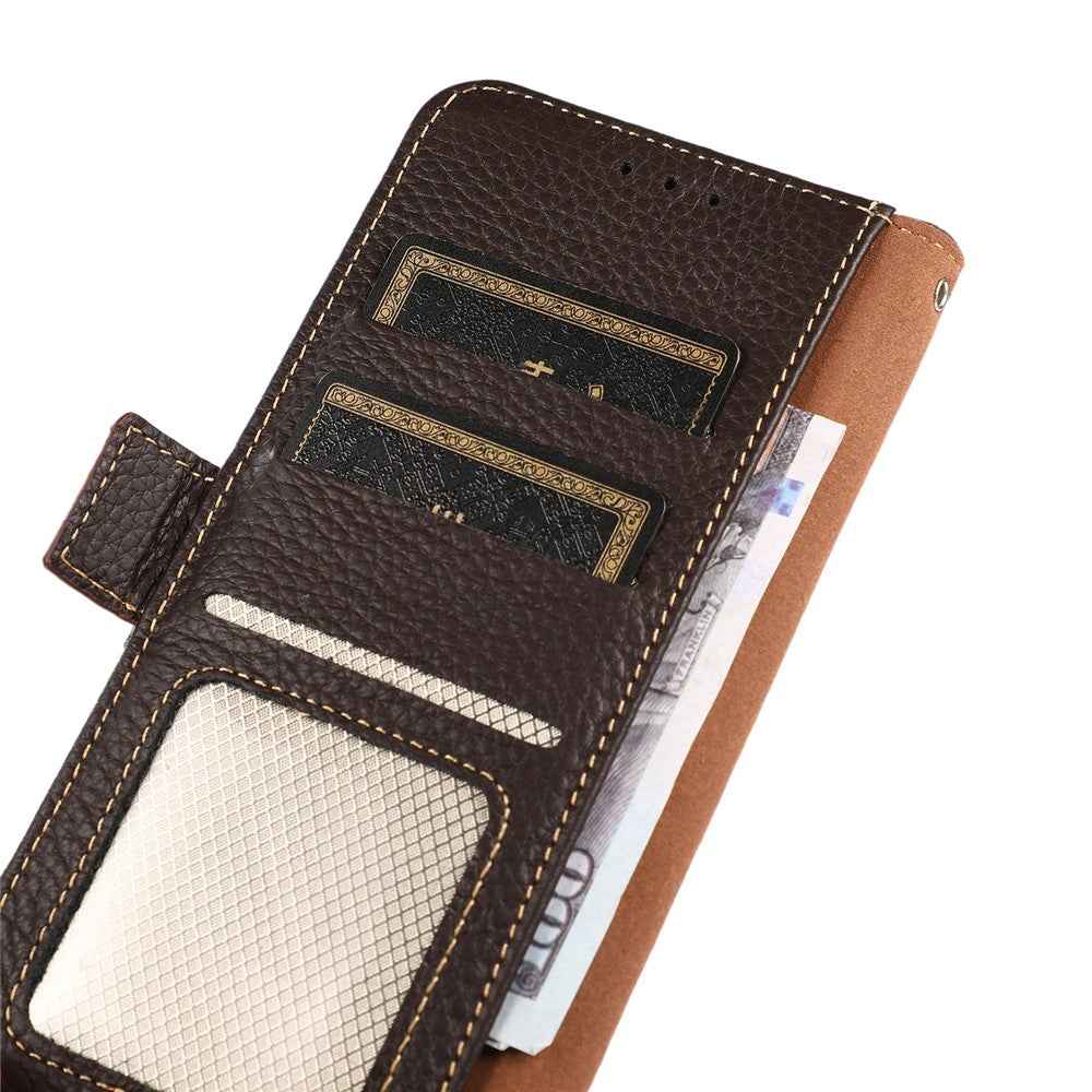 KHAZNEH for Xiaomi 17 Pro Phone Case Genuine Cow Leather Cover RFID Blocking - Brown