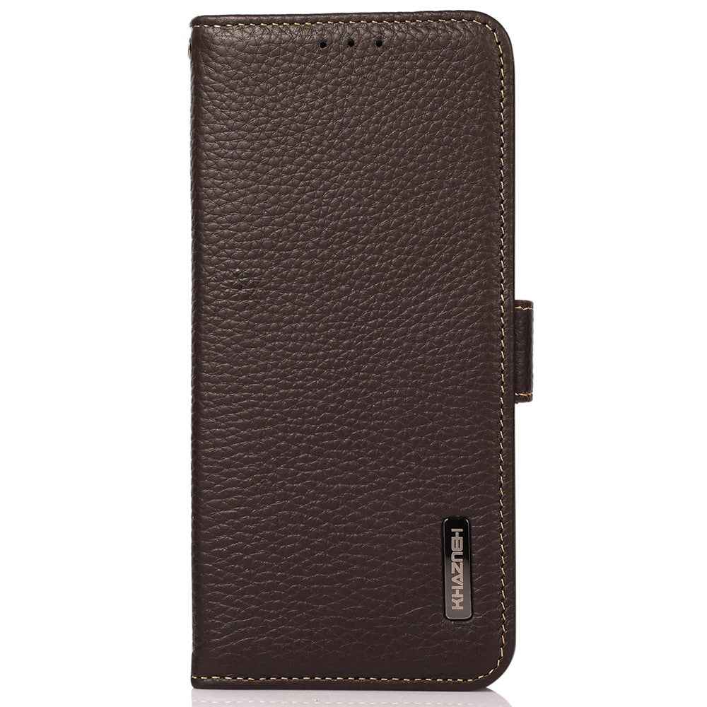 KHAZNEH for Xiaomi 17 Pro Phone Case Genuine Cow Leather Cover RFID Blocking - Brown