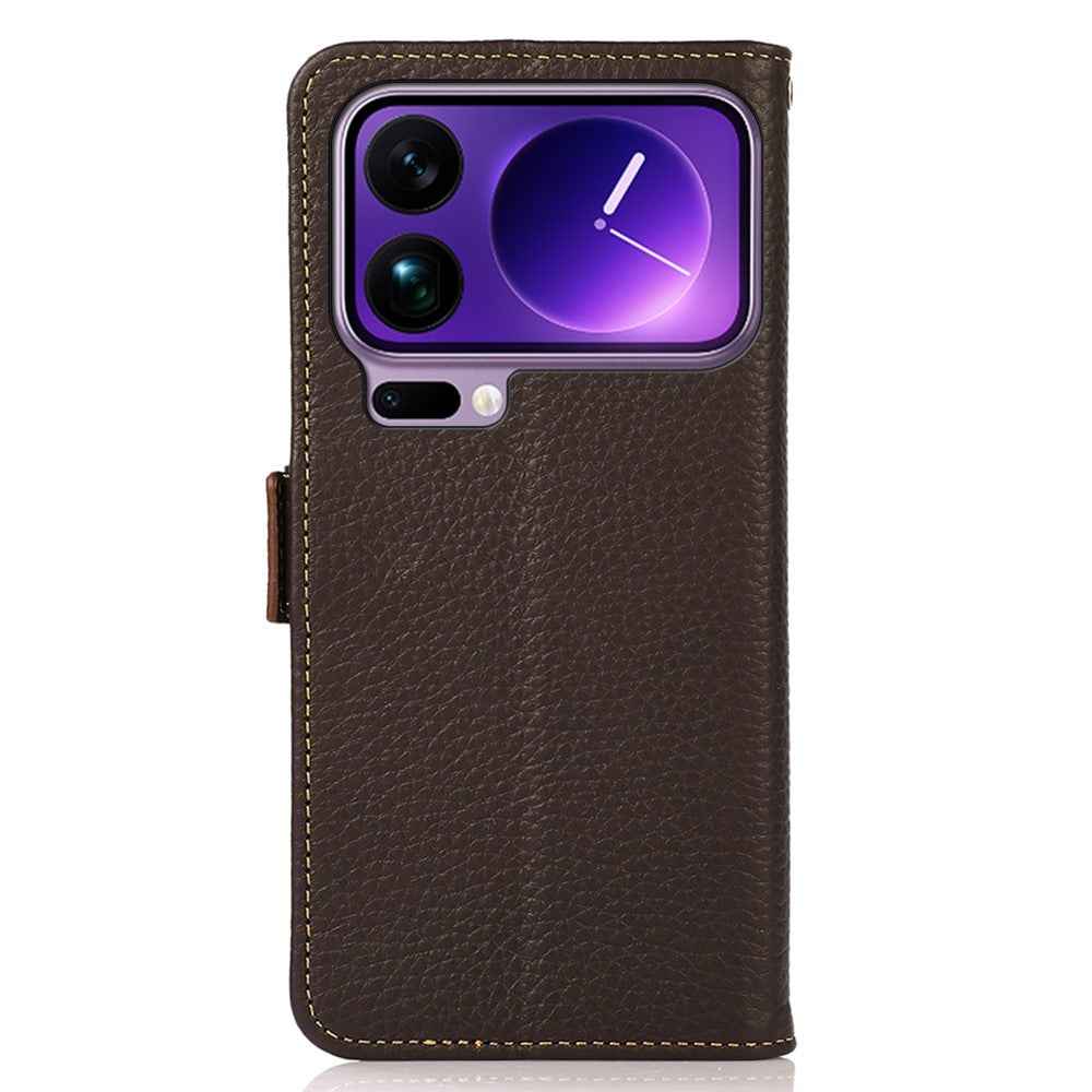 KHAZNEH for Xiaomi 17 Pro Phone Case Genuine Cow Leather Cover RFID Blocking - Brown