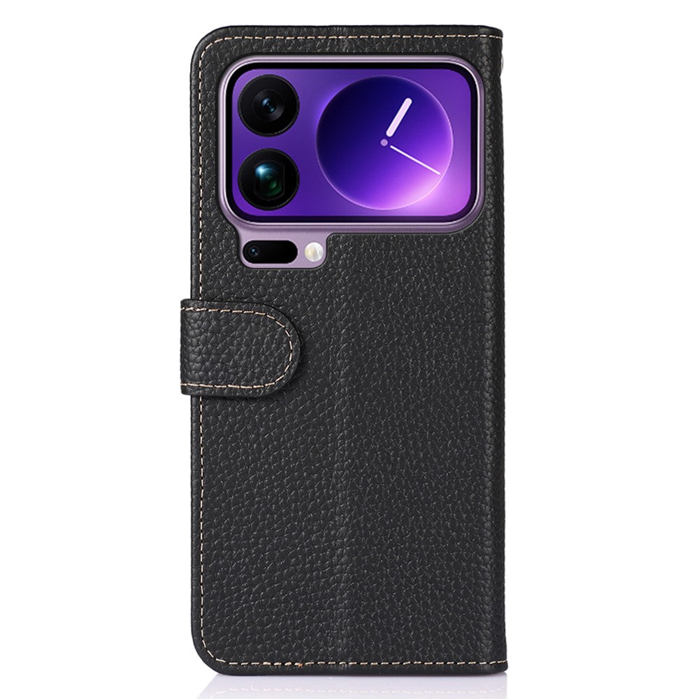 KHAZNEH For Xiaomi 17 Pro Max Case Genuine Cow Leather Flip Phone Cover - Black