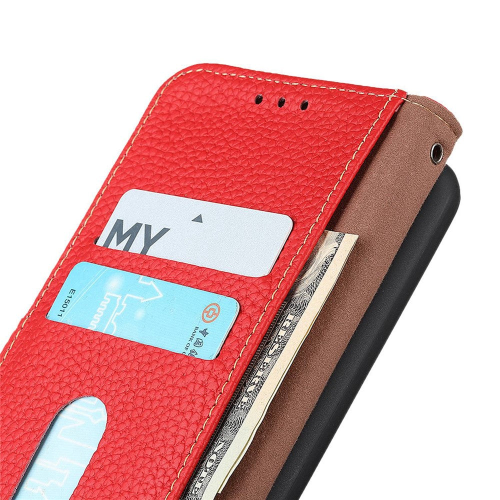 KHAZNEH For Xiaomi 17 Pro Max Case Genuine Cow Leather Flip Phone Cover - Red