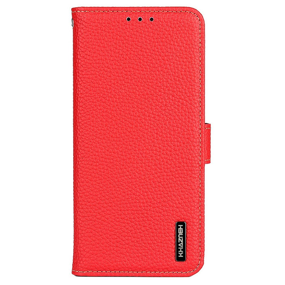 KHAZNEH For Xiaomi 17 Pro Max Case Genuine Cow Leather Flip Phone Cover - Red