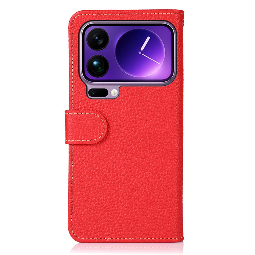 KHAZNEH For Xiaomi 17 Pro Max Case Genuine Cow Leather Flip Phone Cover - Red