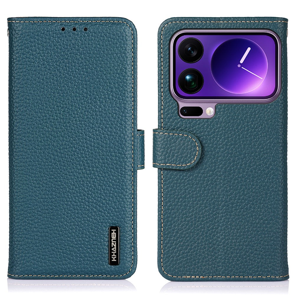 KHAZNEH For Xiaomi 17 Pro Max Case Genuine Cow Leather Flip Phone Cover - Green