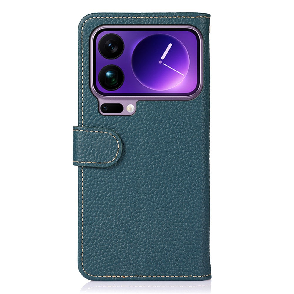 KHAZNEH For Xiaomi 17 Pro Max Case Genuine Cow Leather Flip Phone Cover - Green