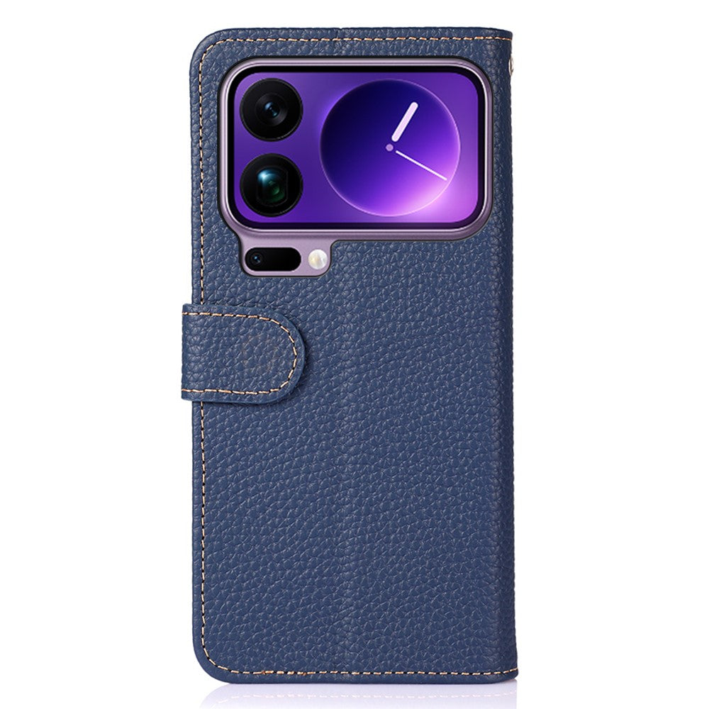KHAZNEH For Xiaomi 17 Pro Max Case Genuine Cow Leather Flip Phone Cover - Blue