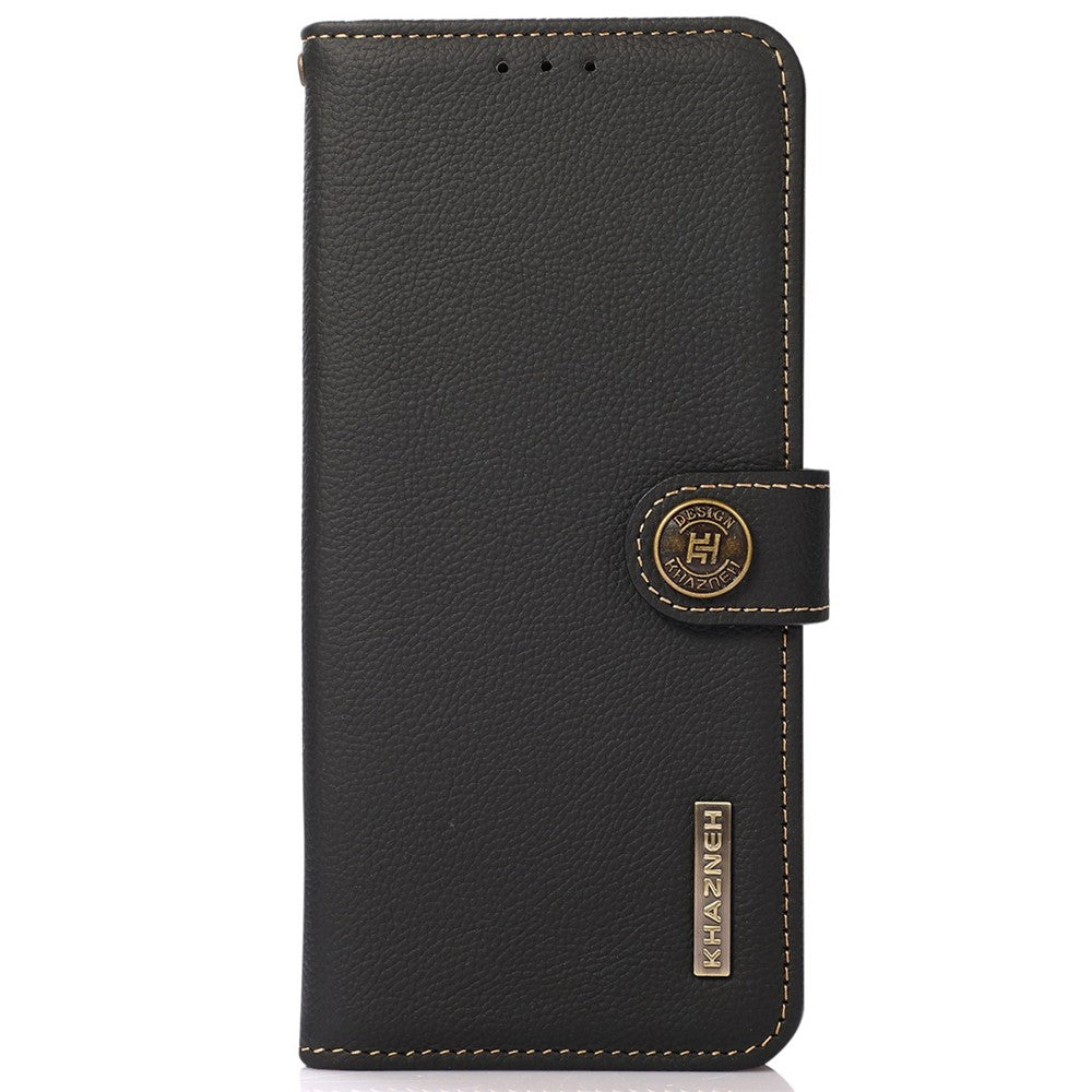 KHAZNEH for Xiaomi 17 Pro Max Case Genuine Cow Leather RFID Blocking Wallet Phone Cover - Black