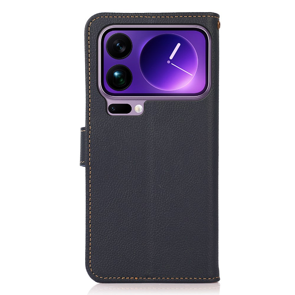 KHAZNEH for Xiaomi 17 Pro Max Case Genuine Cow Leather RFID Blocking Wallet Phone Cover - Blue