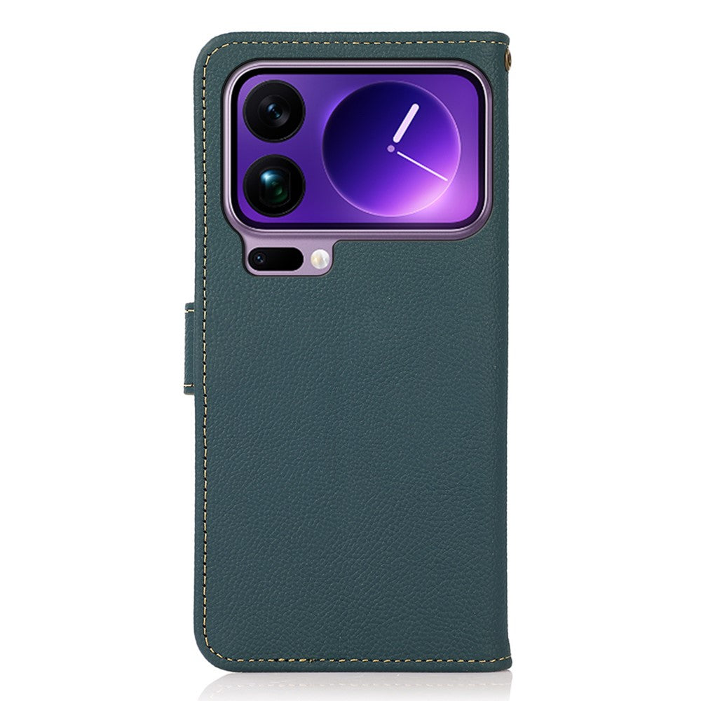 KHAZNEH for Xiaomi 17 Pro Max Case Genuine Cow Leather RFID Blocking Wallet Phone Cover - Green