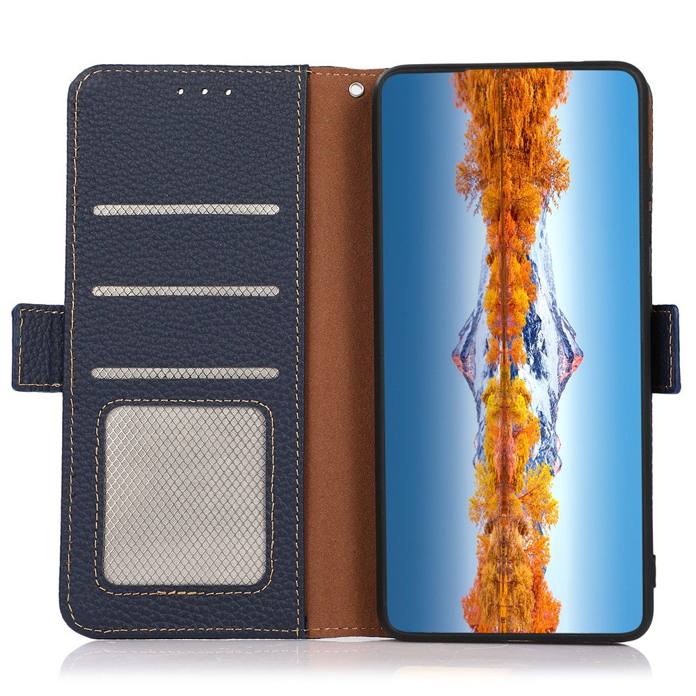 KHAZNEH for Xiaomi 17 Pro Max Phone Case Genuine Cow Leather Cover RFID Blocking - Blue
