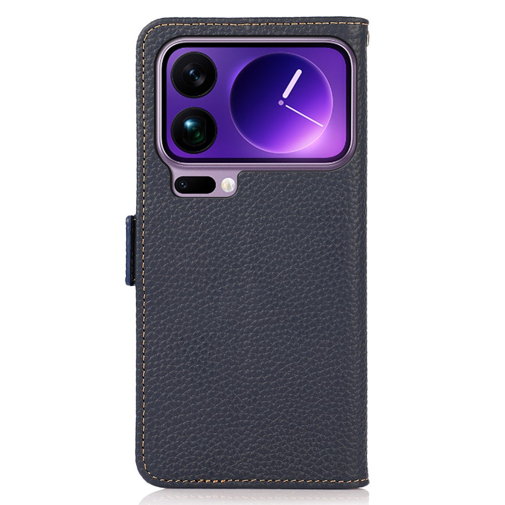 KHAZNEH for Xiaomi 17 Pro Max Phone Case Genuine Cow Leather Cover RFID Blocking - Blue