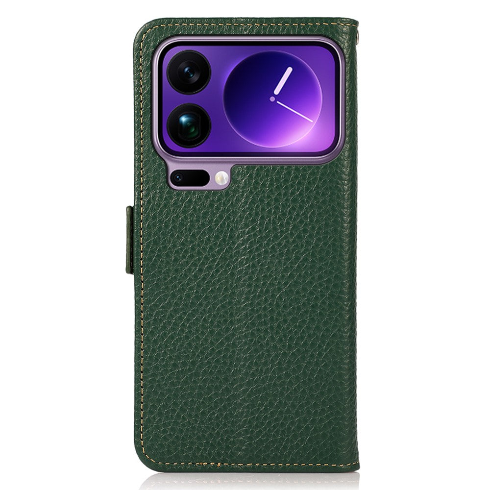 KHAZNEH for Xiaomi 17 Pro Max Phone Case Genuine Cow Leather Cover RFID Blocking - Green