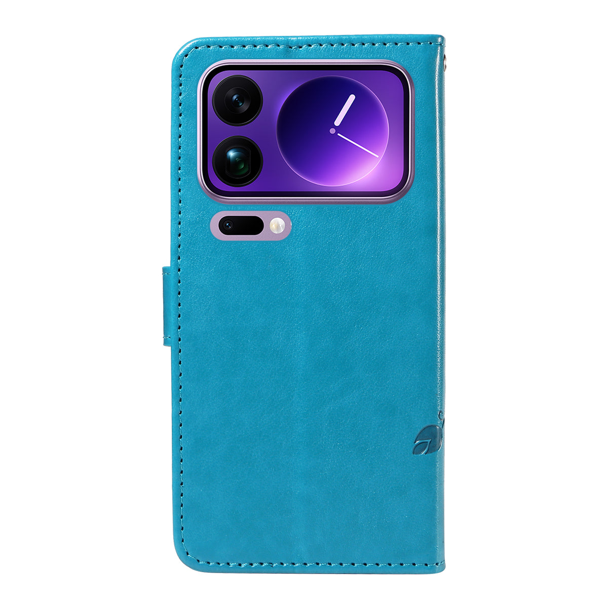 For Xiaomi 17 Pro Max PU Leather Cases Flower Pattern Wallet Stand Phone Cover with Strap - Blue