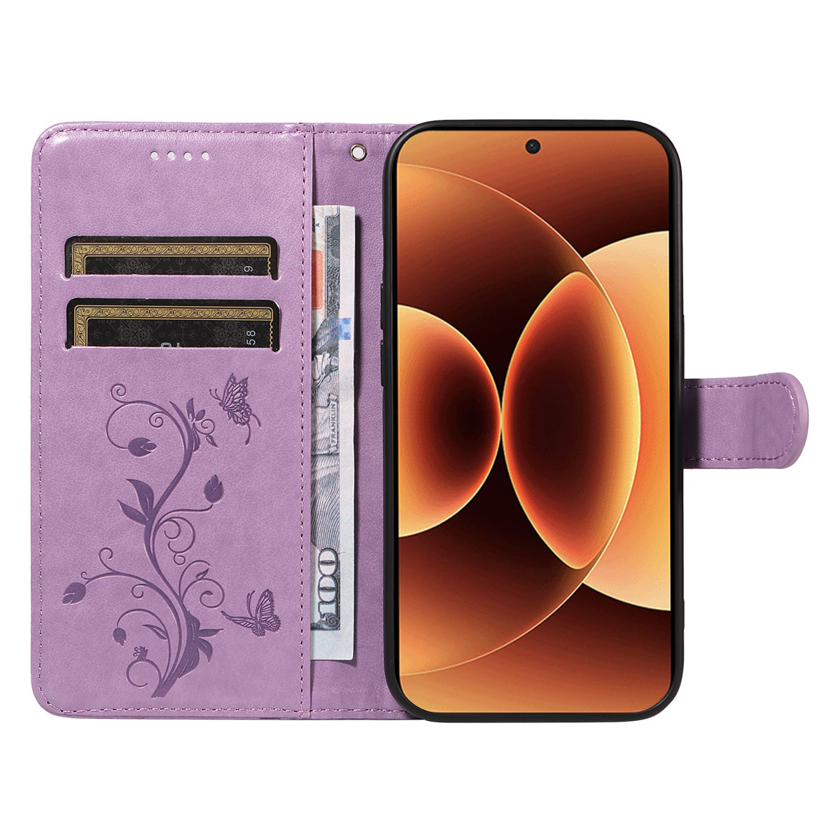 For Xiaomi 17 Pro Max PU Leather Cases Flower Pattern Wallet Stand Phone Cover with Strap -  Light Purple