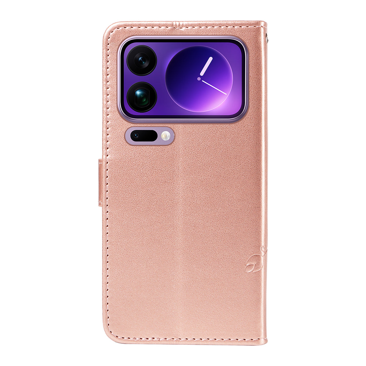 For Xiaomi 17 Pro Max PU Leather Cases Flower Pattern Wallet Stand Phone Cover with Strap - Rose Gold