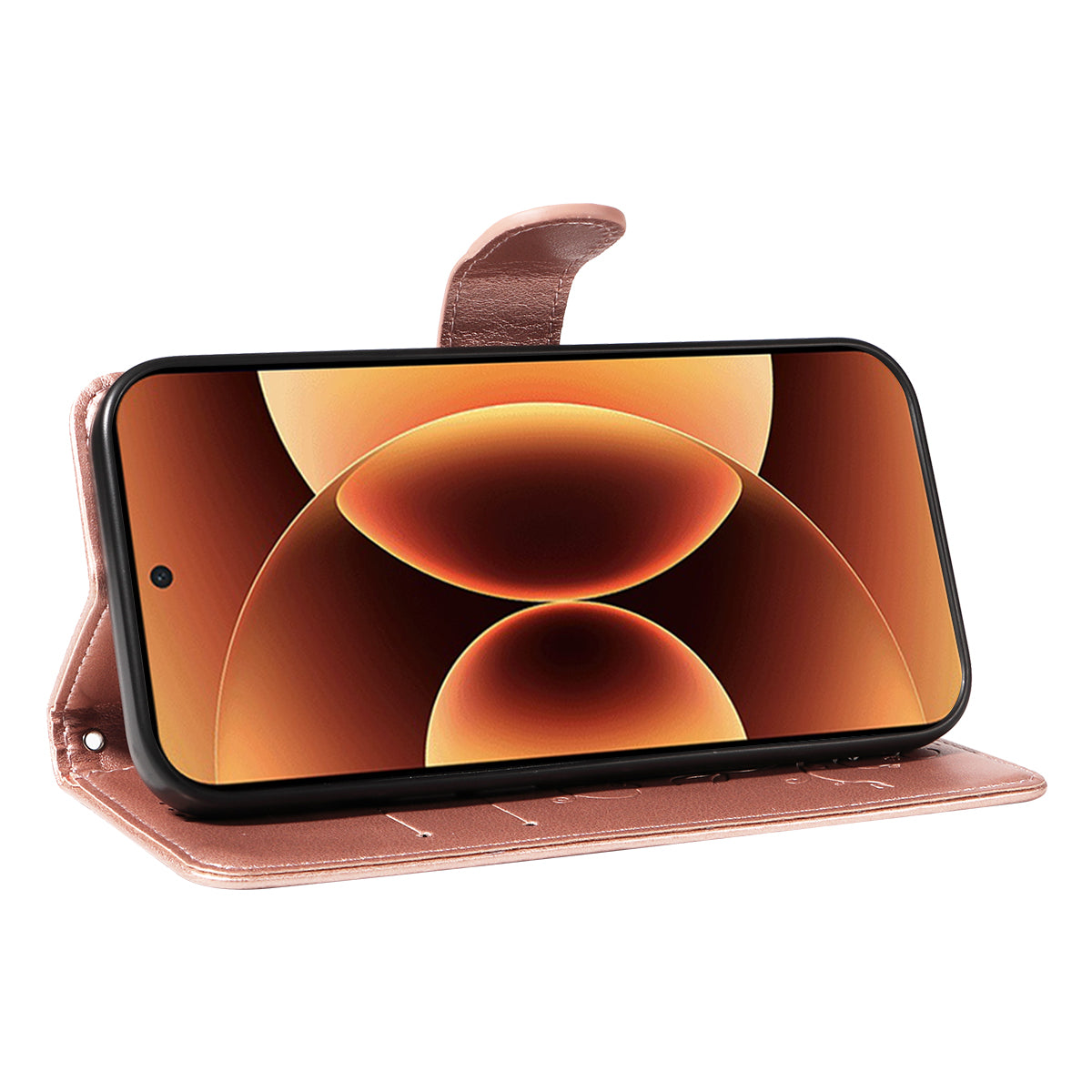 For Xiaomi 17 Pro Max PU Leather Cases Flower Pattern Wallet Stand Phone Cover with Strap - Rose Gold