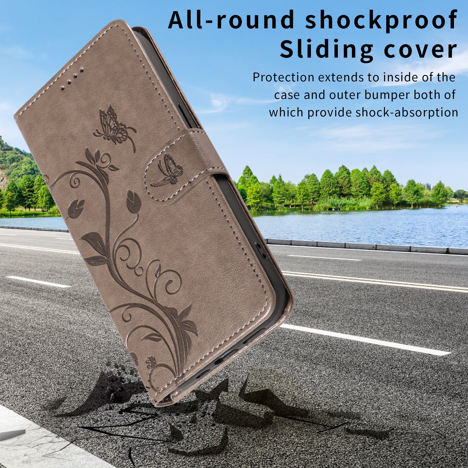 For Xiaomi 17 Pro Max PU Leather Cases Flower Pattern Wallet Stand Phone Cover with Strap - Grey