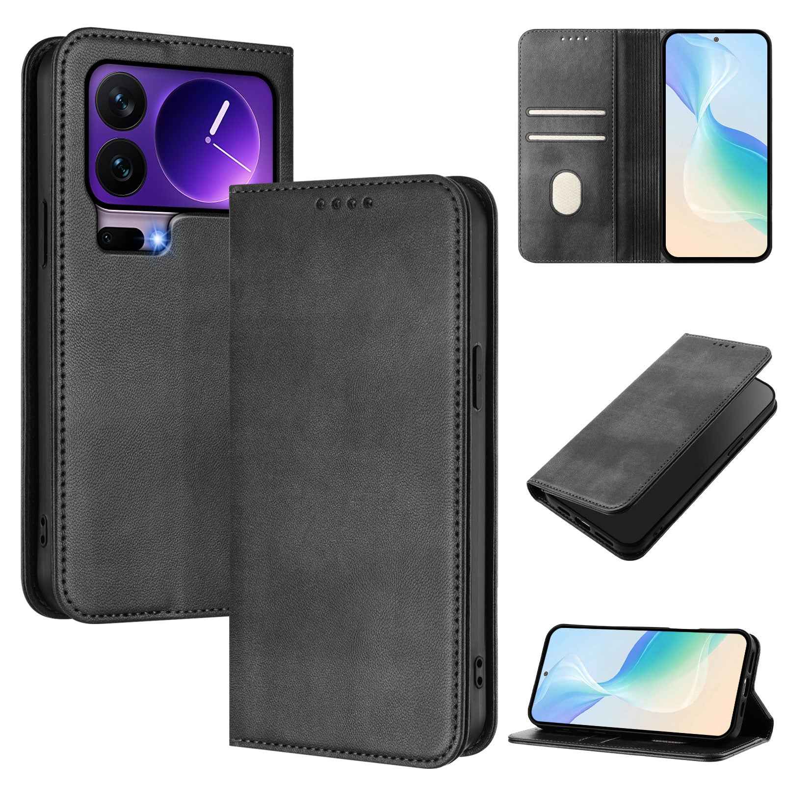 For Xiaomi 17 Pro Wallet Cases Retro Texture RFID Blocking Leather Phone Cover - Black