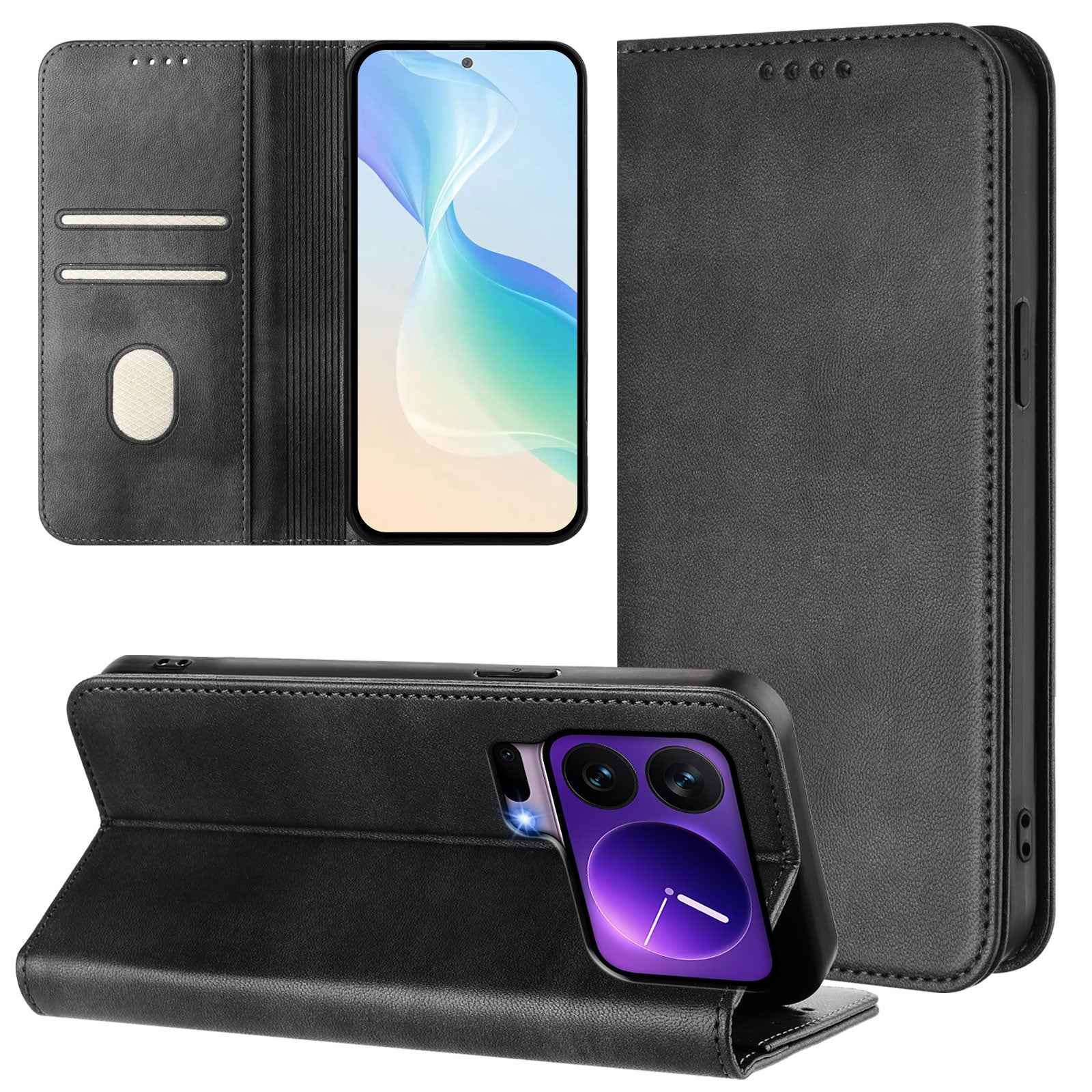 For Xiaomi 17 Pro Wallet Cases Retro Texture RFID Blocking Leather Phone Cover - Black