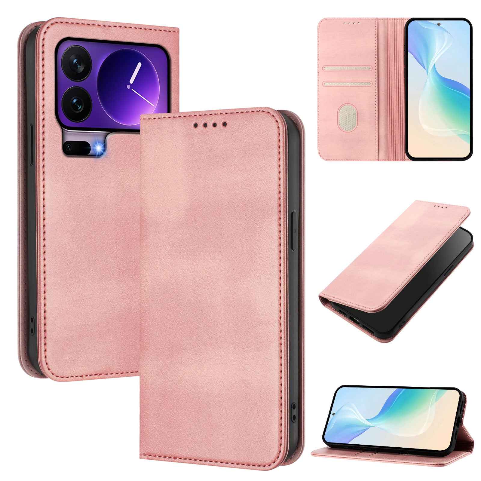 For Xiaomi 17 Pro Wallet Cases Retro Texture RFID Blocking Leather Phone Cover - Pink