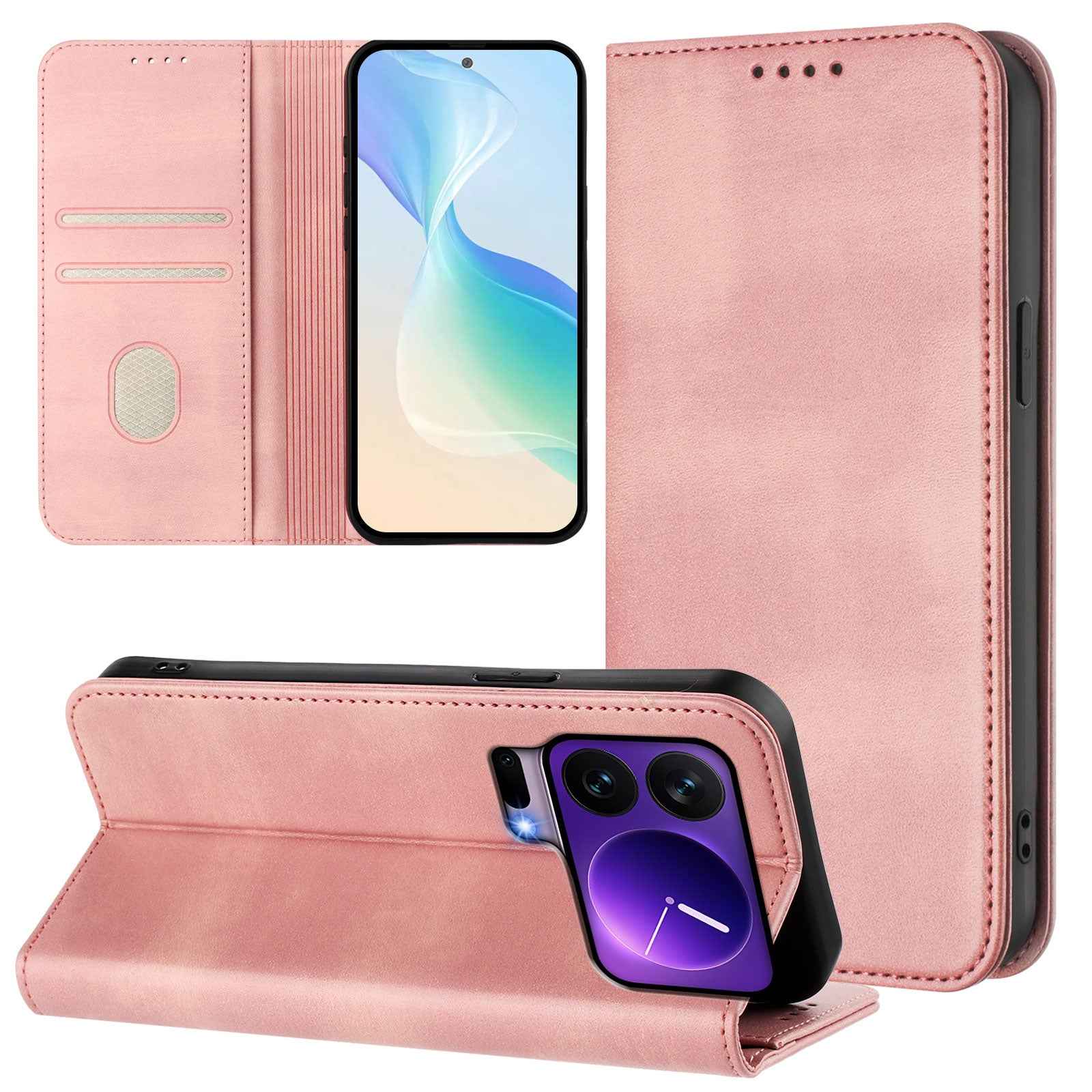 For Xiaomi 17 Pro Wallet Cases Retro Texture RFID Blocking Leather Phone Cover - Pink