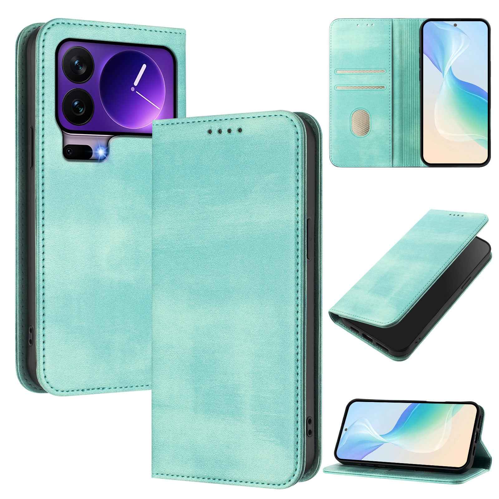 For Xiaomi 17 Pro Wallet Cases Retro Texture RFID Blocking Leather Phone Cover - Mint Green