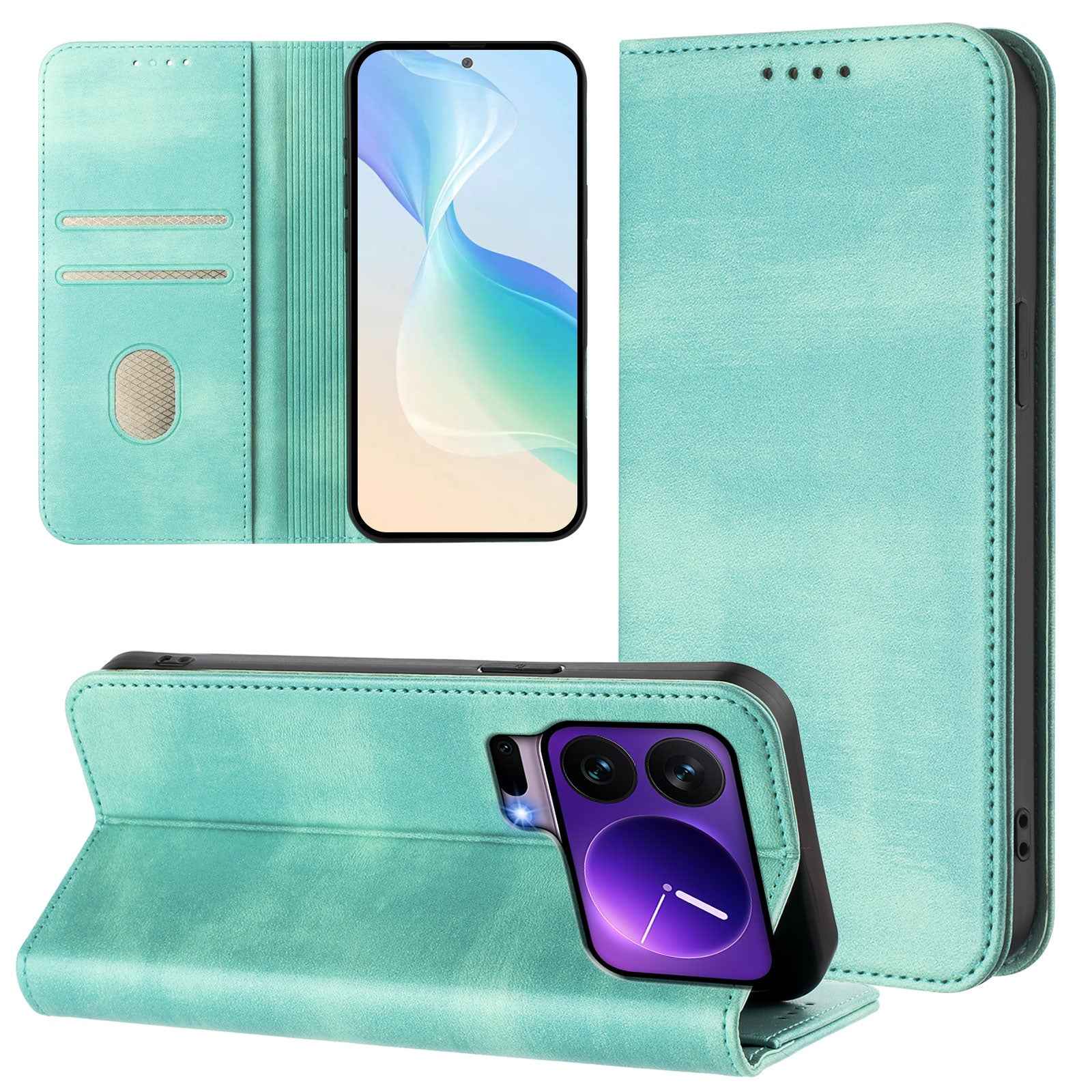 For Xiaomi 17 Pro Wallet Cases Retro Texture RFID Blocking Leather Phone Cover - Mint Green