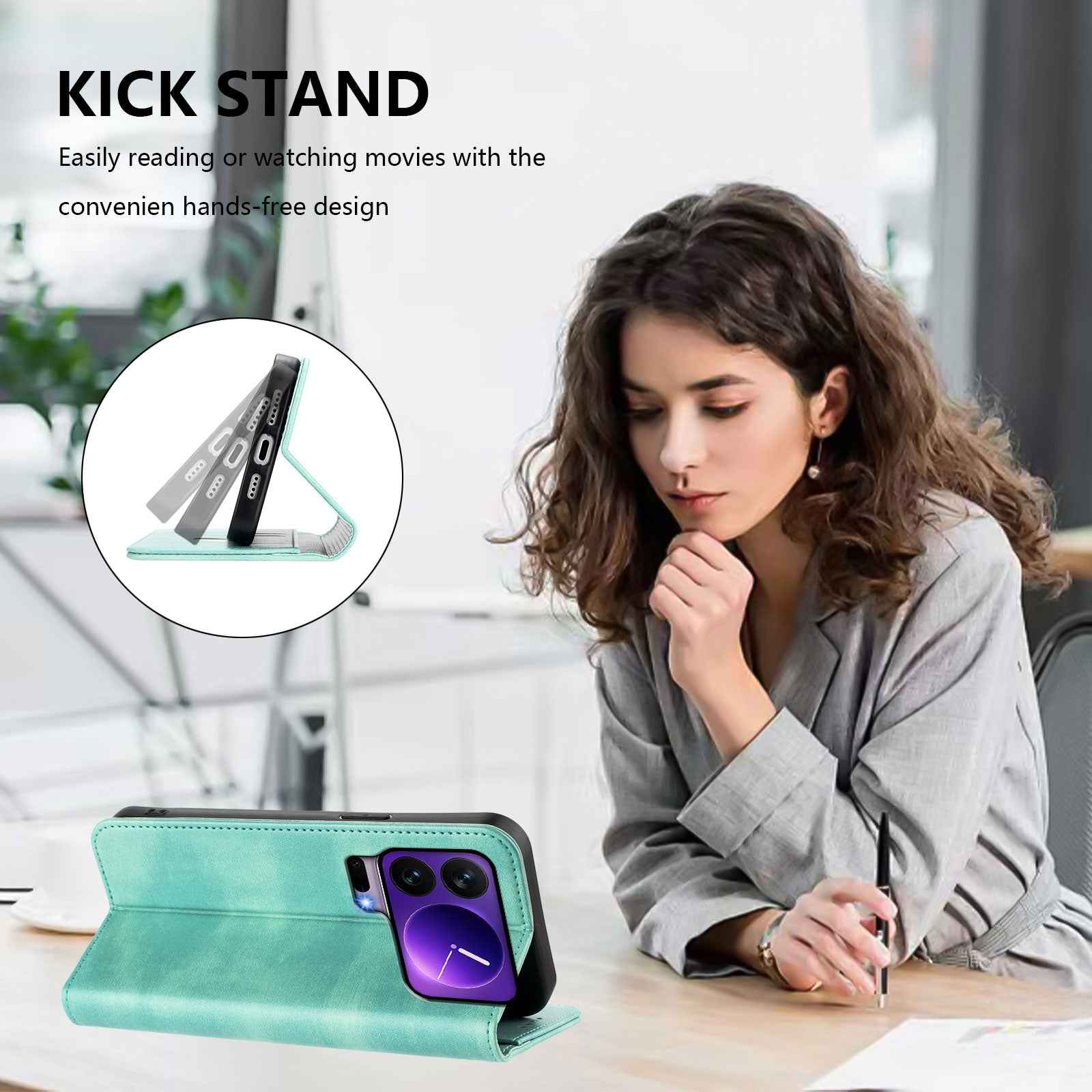 For Xiaomi 17 Pro Wallet Cases Retro Texture RFID Blocking Leather Phone Cover - Mint Green