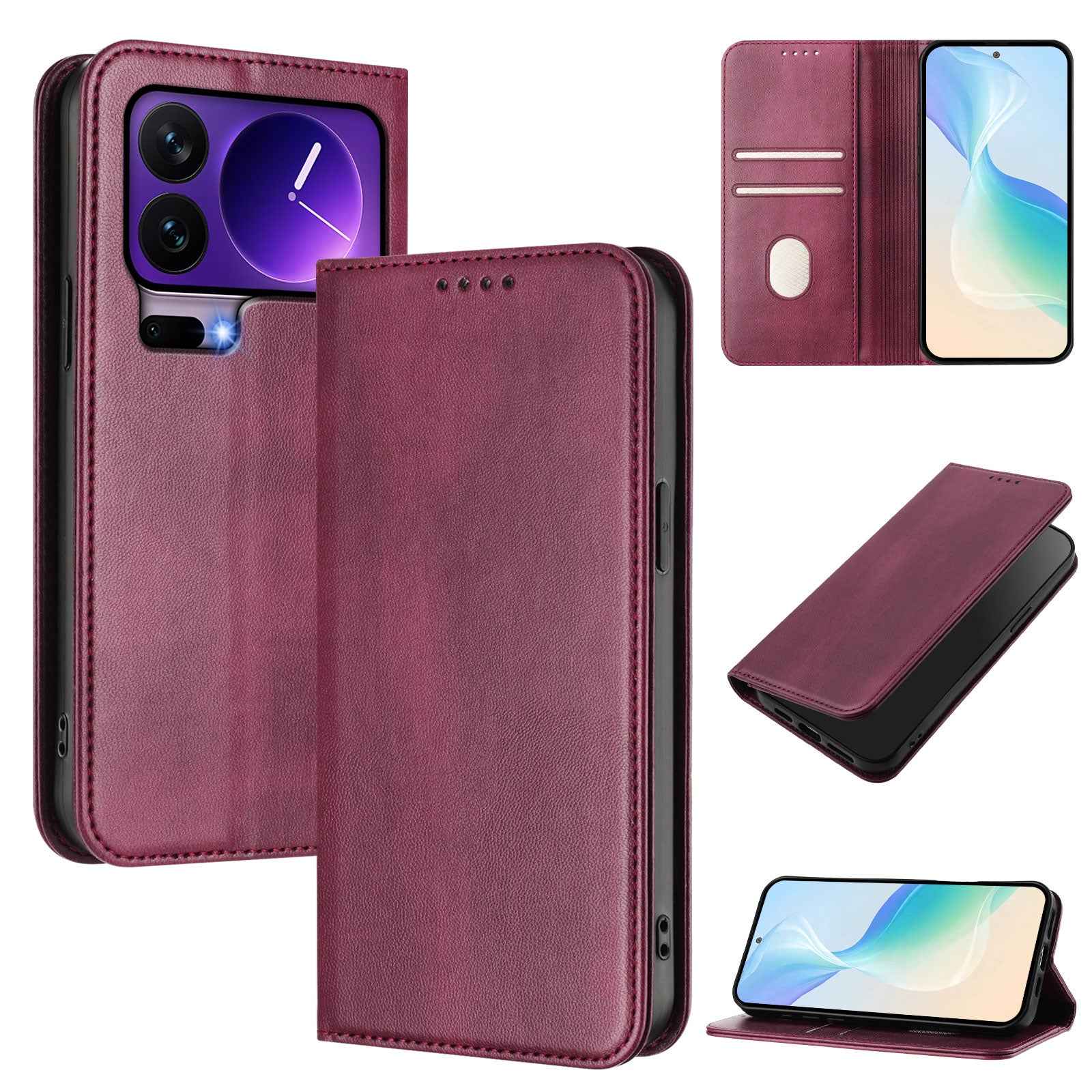For Xiaomi 17 Pro Wallet Cases Retro Texture RFID Blocking Leather Phone Cover - Wine Red