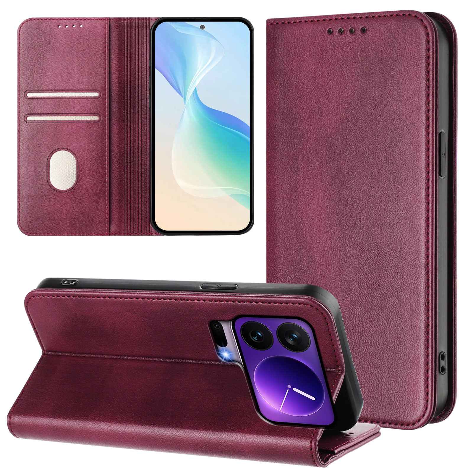 For Xiaomi 17 Pro Wallet Cases Retro Texture RFID Blocking Leather Phone Cover - Wine Red